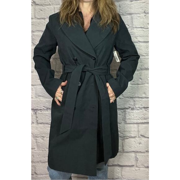 NWT Amazon Essentials Navy Blue Midi Double Breasted Trenchcoat - Picture 3 of 10